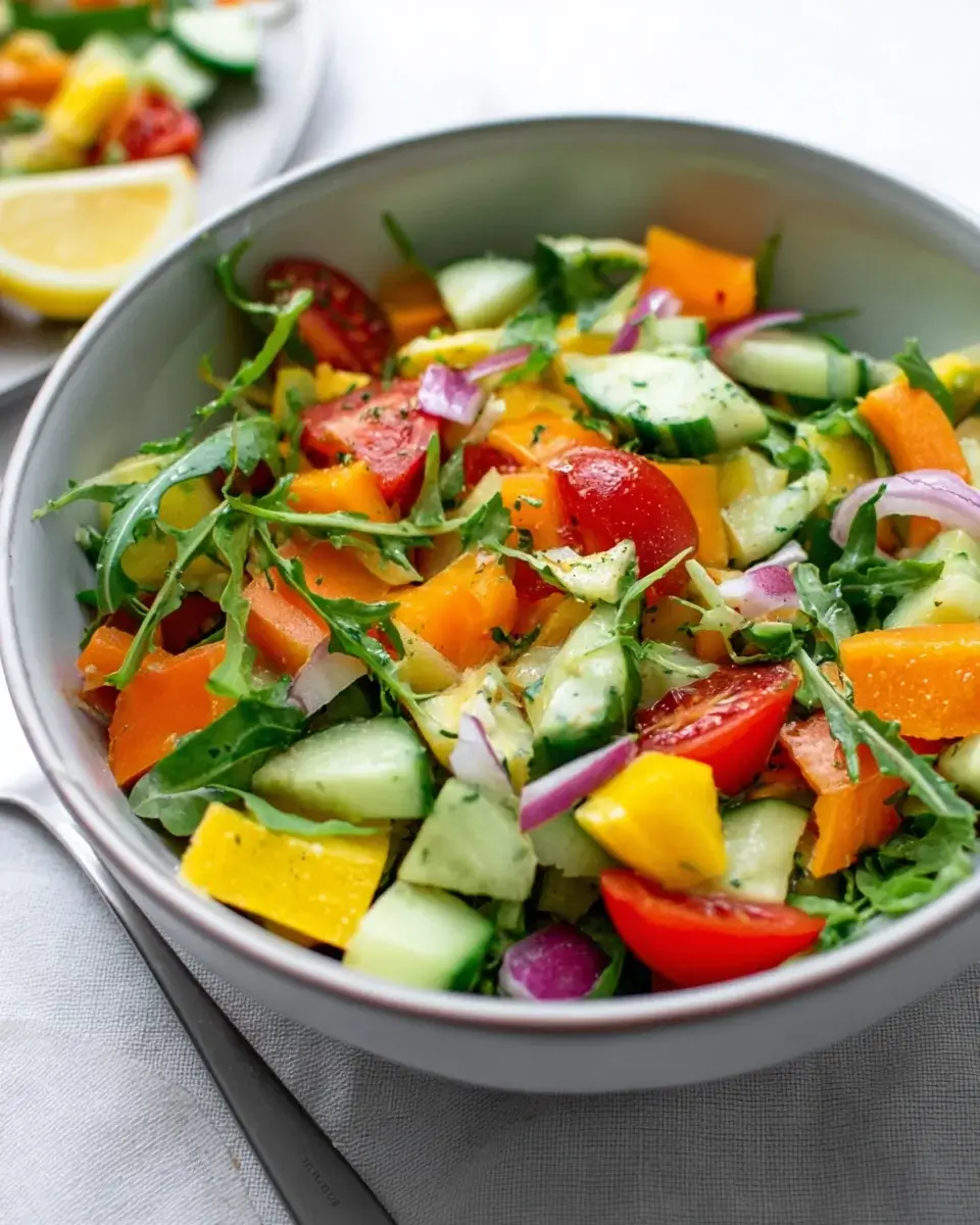 Bunter Gemüse-Salat mit Knoblauch-Dressing: Ein Genuss!