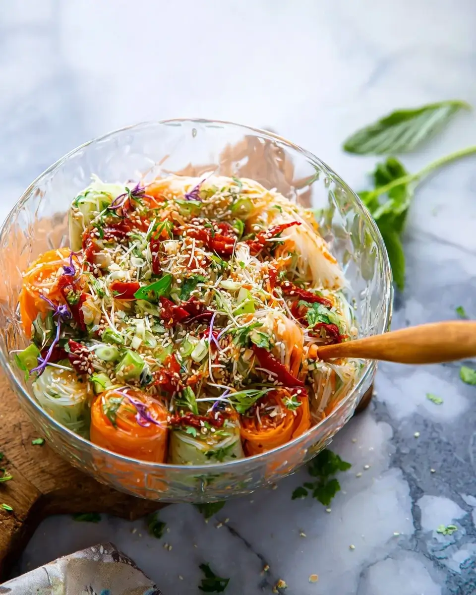 Frischer Frühlingsrollen-Salat mit würzigem Ingwer-Dressing – Eine gesunde Leckerei!