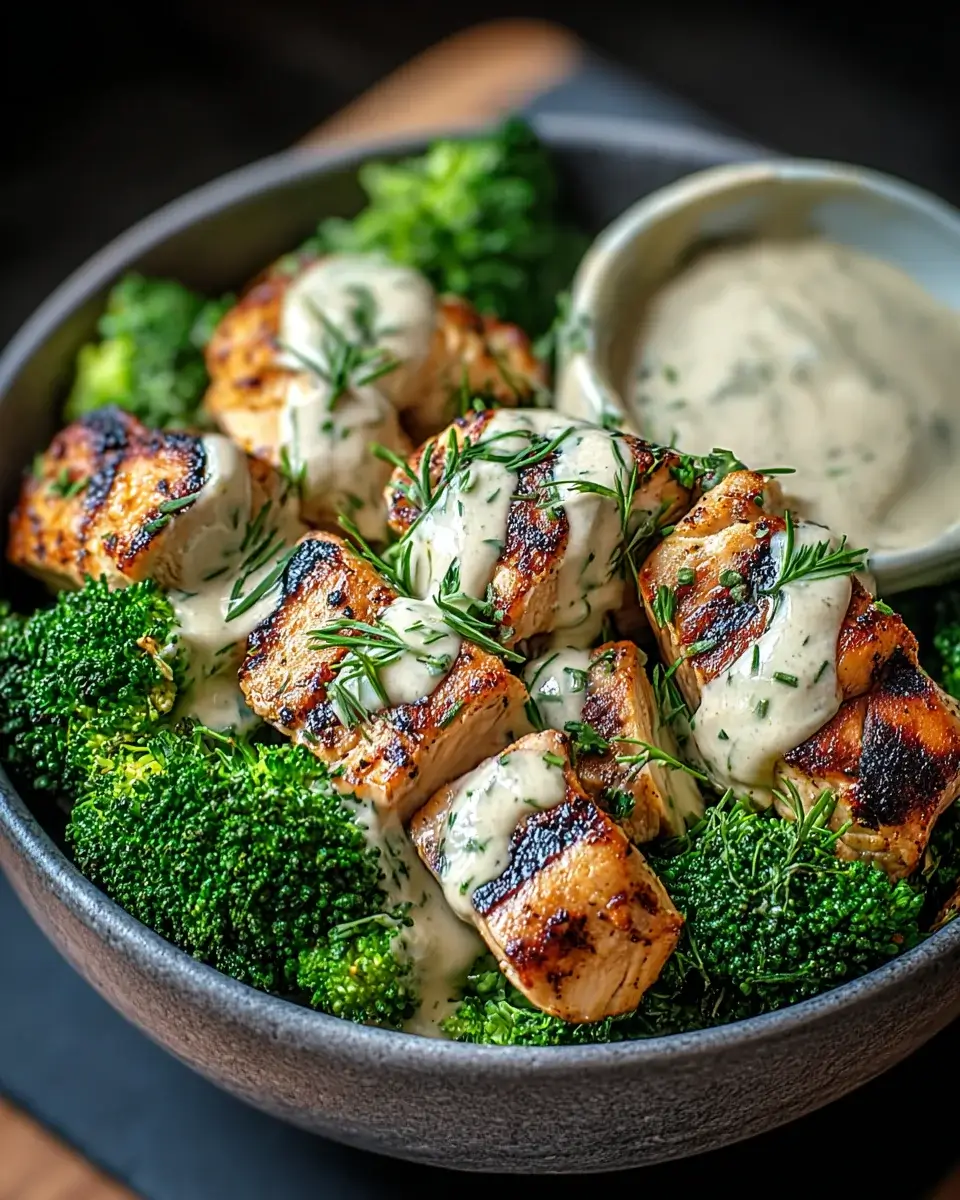 Gegrillte Hähnchen-Brokkoli-Schalen mit cremiger Knoblauchsauce: Einfach lecker!