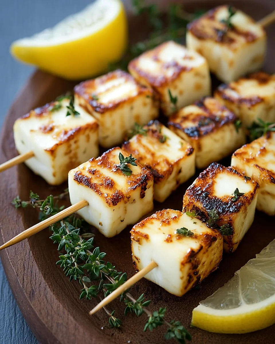 Gegrillte Halloumi-Spieße mit Zitrone und Thymian: So einfach!