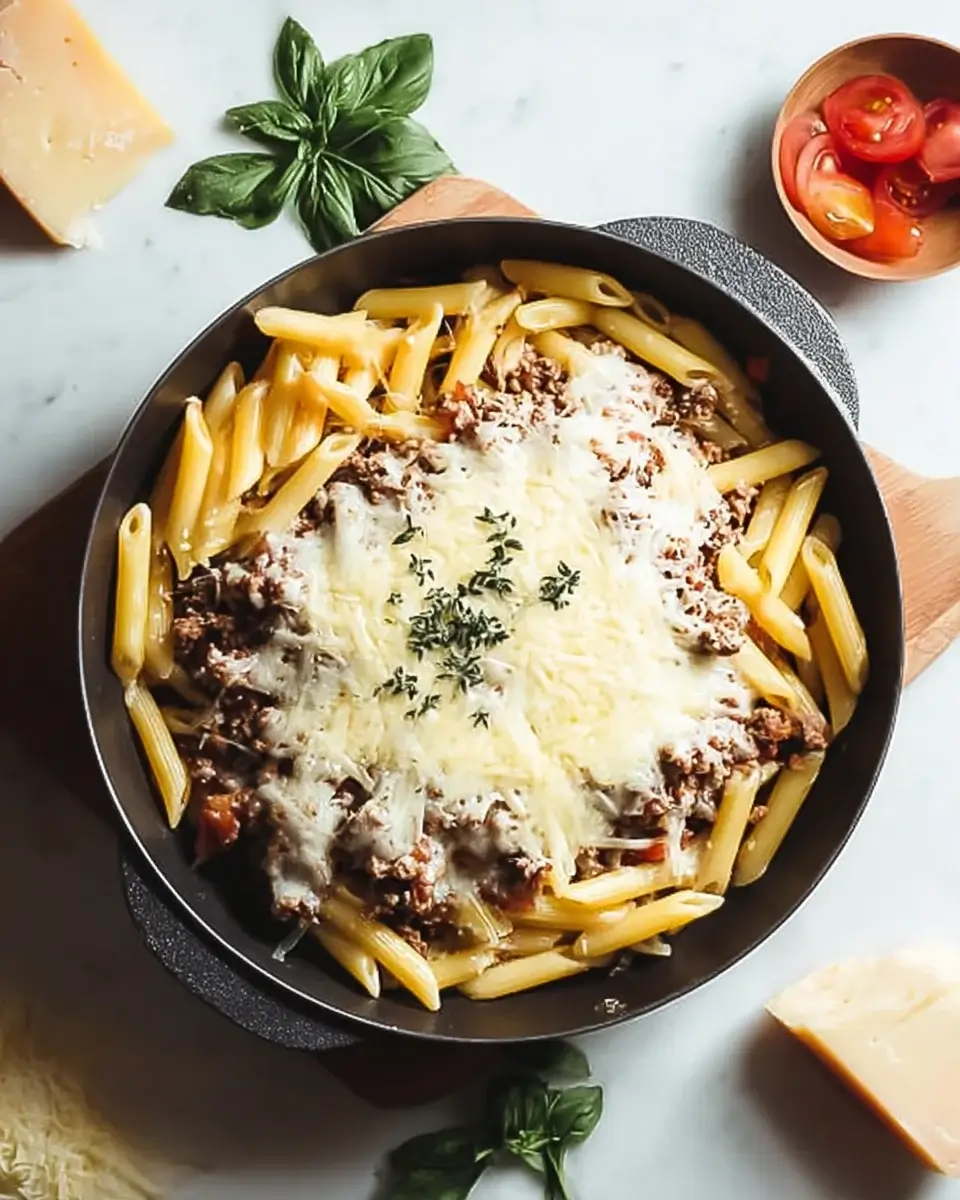 Käse-Penne mit Knoblauchbutter und Hackfleisch einfach zubereiten!
