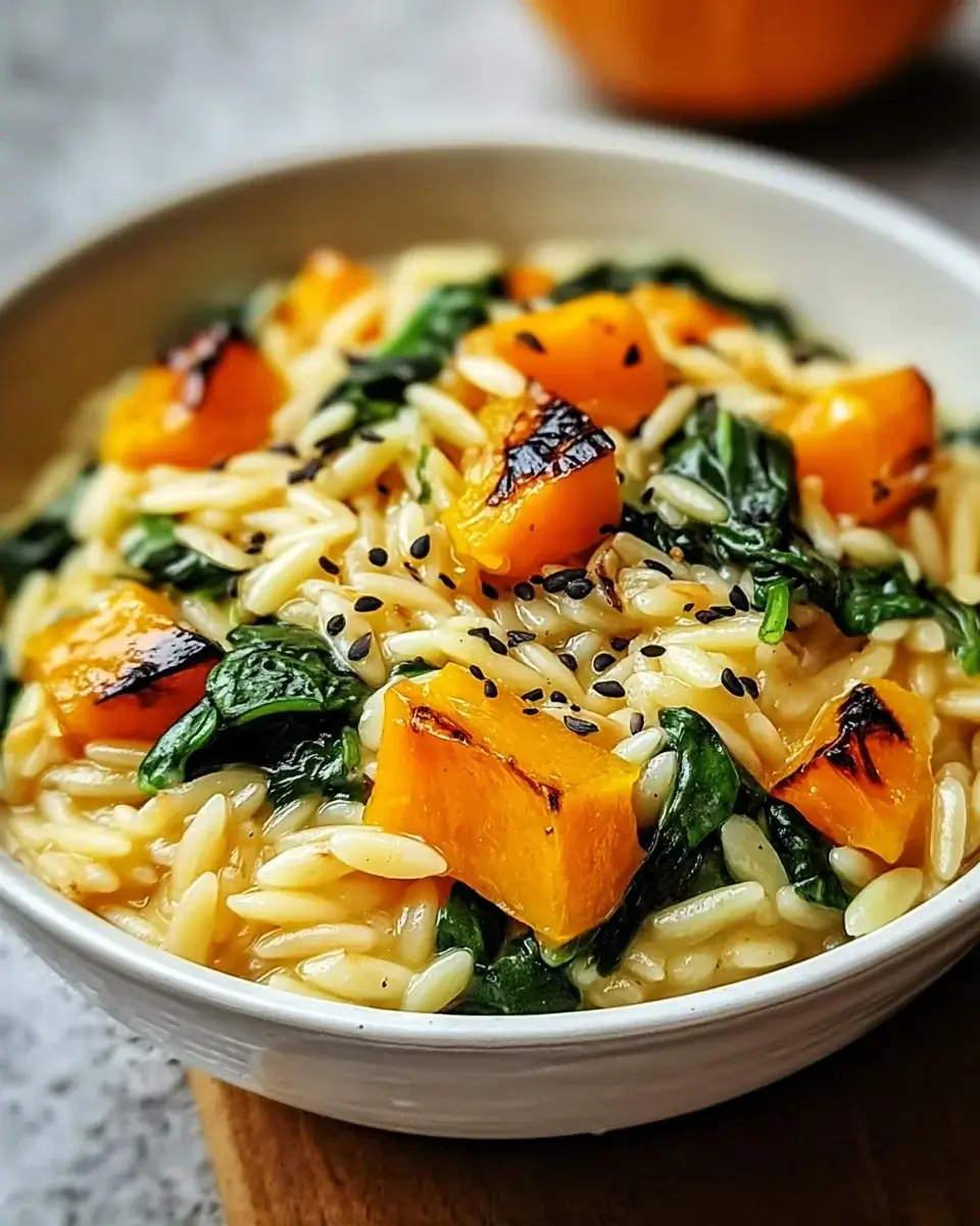 Kremiger Orzo mit geröstetem Butternut-Kürbis und Spinat – Ein Genuss für Feinschmecker!